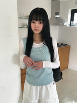 26SS★ [MADE] コリンダイアゴナルボタンスリーブレスシースルーレイヤードTシャツ