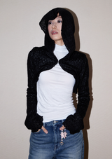  Wool Bolero Hoodie Cardigan_Black