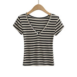 Striped Button V-Neck Tee 232016480