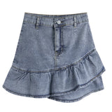 #S2414 Ruffled high-waisted sweet denim skirt
