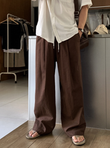 Cool Pin Tuck Linen Wide Pants