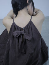 Ribbon-point sleeveless dress -Deep Brown
