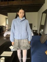 wool Thick Bold Knitwear Zip-Up Cardigan