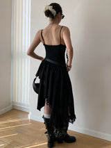 Unbalanced Square Sleeveless Slimming Frill Dress