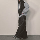 layered deconstructed denim pants_black