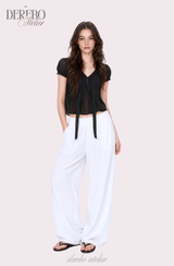 Pure strap short-sleeved blouse