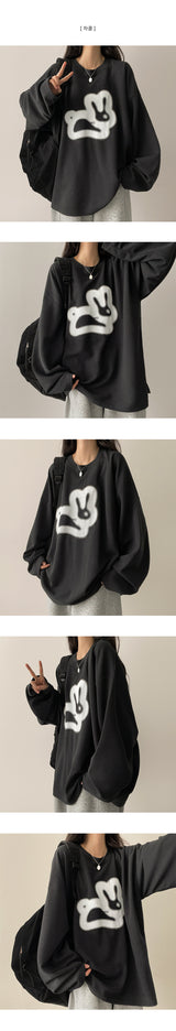 Rabbit ボクシーフィット 長袖Tシャツ