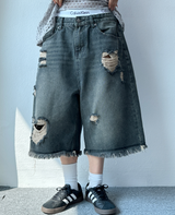 HEART CUPID DAMAGE WASH DENIM BERMUDA💙🖤 - 2 COLORS 2 SIZES