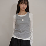 Star Cut Out Top SET Layered T-shirt
