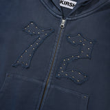 VINTAGE WASHING STUD POINT CROP HOODIE ZIP UP [NAVY]