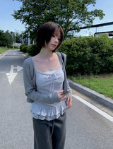 スリンフラワーフリルカーディガンスリーブレスセット