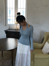 Second Layered Wrap Slim Fit Long Sleeve Rib Knit