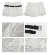 パンチングベルトホワイトAラインスカート(including belt)