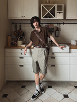 ルリンワッフルヘンリーネック半袖Tシャツ