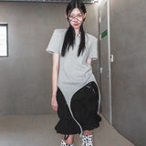 Shoulder-padded waffle T-shirt _ Gray