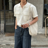 LMN 3D Collar Two-Pocket Henley Short-Sleeve Knit (4 colors)
