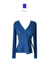 V-neck ribbed button slim fit long sleeve knit wrap cardigan (5 colors)