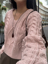 [MADE] Penton Cable V-Neck Crop Knit