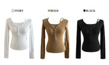 Dear Peach Touch Golji Strap Long Sleeve Top (3 colors)
