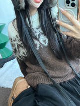 ウール🧸 アンゴラスノーフラワーロウンフニット❤🤎🩵💙4カラー
