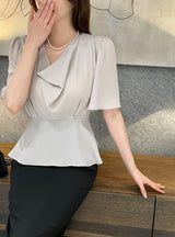 Jed-in Drape Chiffon Peplum Blouse