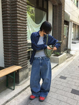 ハミールサイドボタンデニムワイドパンツ