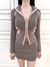 1071. Two tone line knit zip-up (2color)