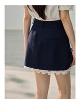 High-Waisted Lace Trim Slim H-Line Mini Skirt