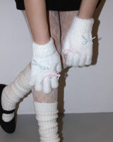 fluffy ribbon touch gloves (white)