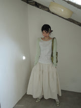 side string long skirt (mint stripe) (washed cotton)