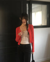 Ponen Cotton Ribbed Cropped U-neck Cardigan