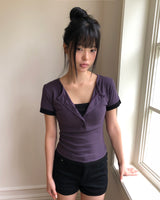 ヒューロン コントラストボタン 半袖Tシャツ