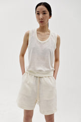 Linen oval neck knit, Cream