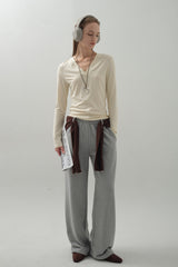 Deep V-neck Panel Top_Cream