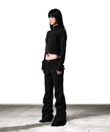 DOUBLE SIDE TAB BOOTS-CUT PANTS BLACK