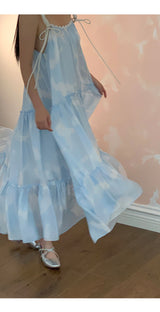 Sky Cloud Cancan Sleeveless Long One Piece