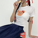 Munchie Ribbon Bear Ribbon Crop Short Sleeve T-shirt