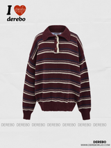 wool knit polo collar stripe knitwear