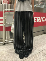 サンデー ホーム ストライプ ラウンジ ボタン ワイドパンツ