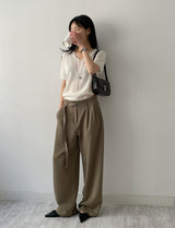 Marron Belted Two-Tuck Wide Slacks