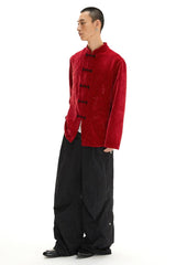 velvet chenille embroidered Mandarin collar shirt