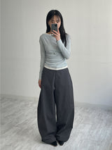 Layered Shirring Boat Neck T-Shirt