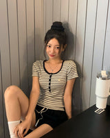 [MADE] Wow, ストライプUネック半袖Tシャツ