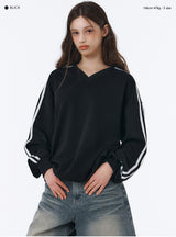 [Unisex] スポーティートラックVネックオーバーフィットスウェットシャツ (4color)