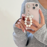 [handmade] silver ribbon pearl keyring (white)