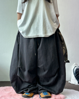 ヒップパッチコットンバルーンサイドスリットコーデュロイSTデニムロングパンツ🩵🖤 - 2 カラーズ