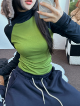 ラグランスリーブポロネックTニット💚💙🩷🩶4カラー