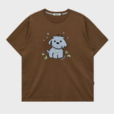 マルチーズチェックアップリケボタンハーフTシャツ
