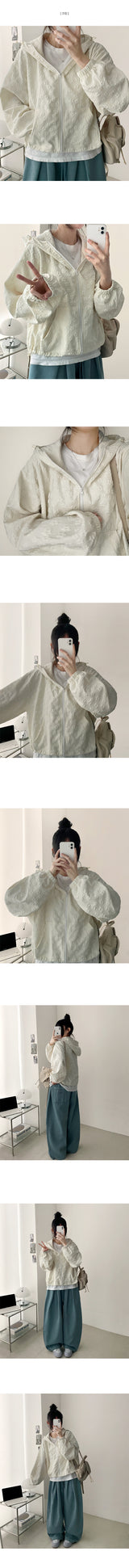 Bonv Flower Embossed stereoscopic pattern hood zip-up