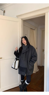 Charcoal quilted round muffler jacket